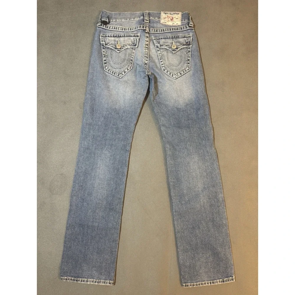 True Religion Jeans Mens 31x32 Light Wash Ricky Relaxed Straight Flap Big Tag